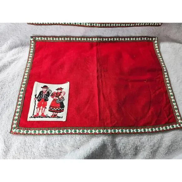(Set of 2) Germany Place Settings Mats Red Cloth 10X14" Embroidered Pocket - Picture 2 of 11